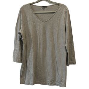 Oska Short Sleeve Shirt Binti Cotton Gray Green Medium V Neck 3 Lagenlook‌‌‌‌‌‍‍